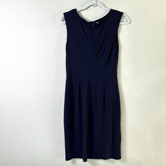 Ann Taylor Sheath Dress Size 2 Navy Sleeveless Ruched Asymmetrical Neck Stretch - Picture 4 of 12